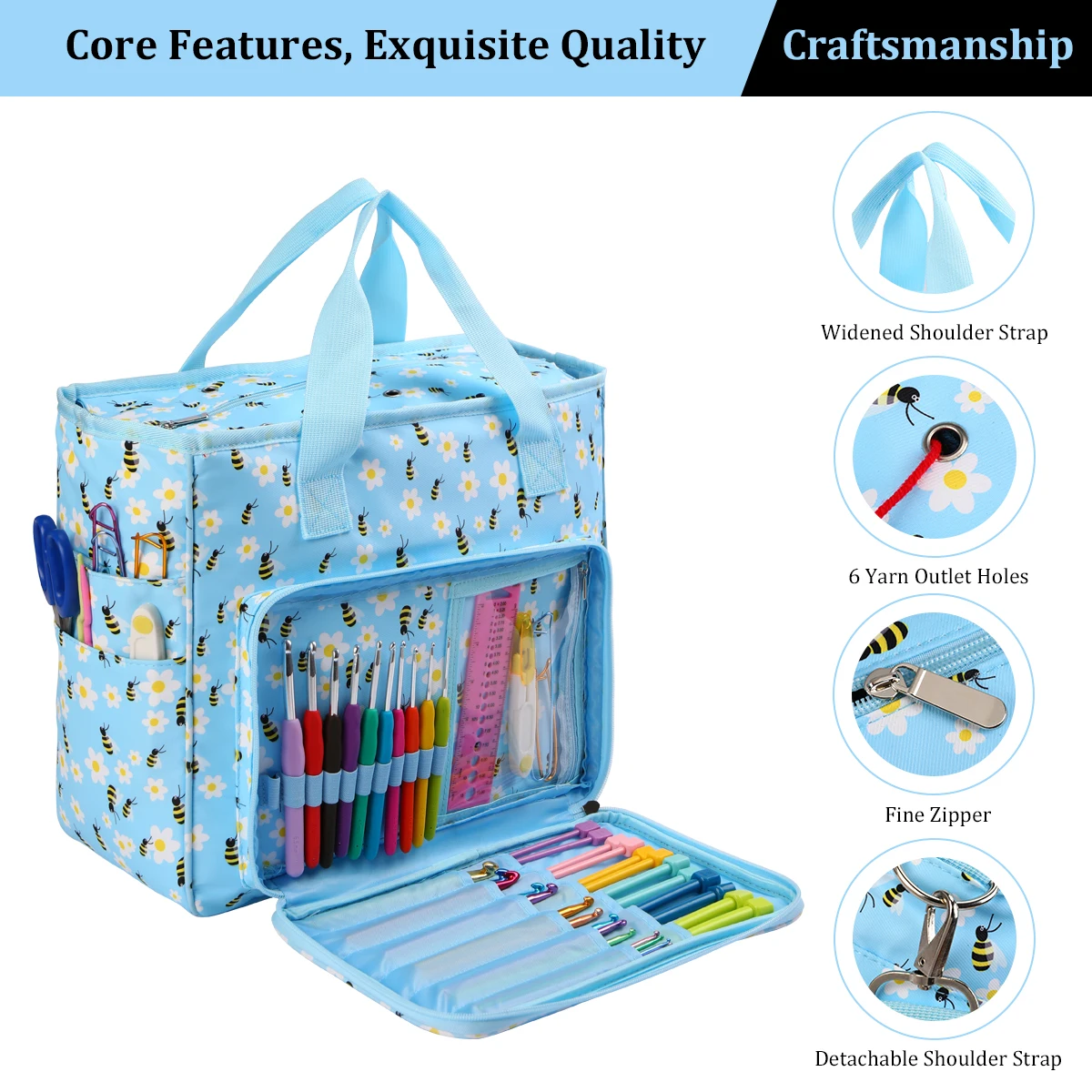 New Yarn Storage Bag High-Capacity Knitting Crochet Hook Totes Bag DIY Sewing Needles Weave Tools Accessories Travel Organizer