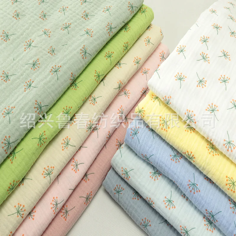 100*135cm Dandelion print Fabric Drape Cotton And Linen Double Gauze Crepe Baby Clothes Fabric Ladies Skirt Sleepwear Fabrics