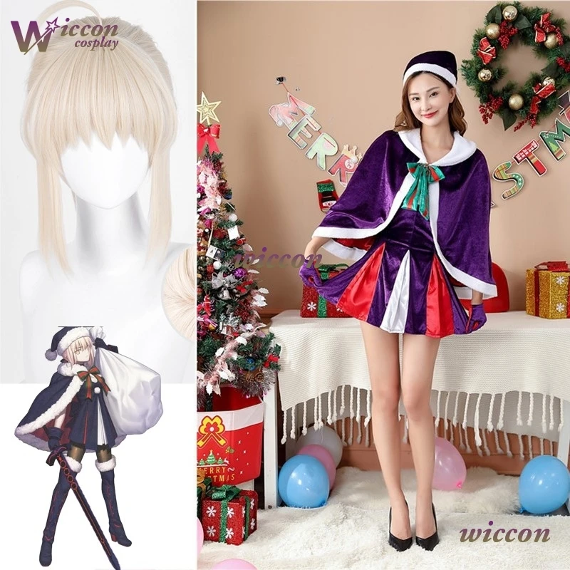 

OHaYo/Santa Alter Altria Pendragon Рождественский карнавальный костюм в стиле пальцев Saber Fate Fgo Косплей Хэллоуин бархатное платье парик