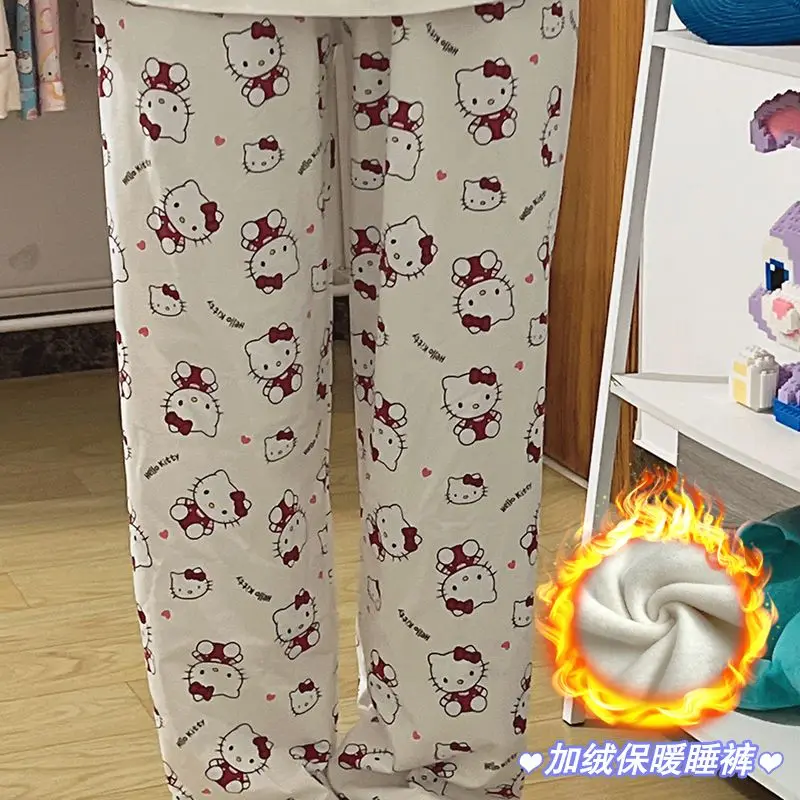 Cartoon Snoopy Velvet  Pajamas for Women Autumn Winter Trousers Large Size  New Anime Spiked Puppy Girls Boys Cute Home Pants