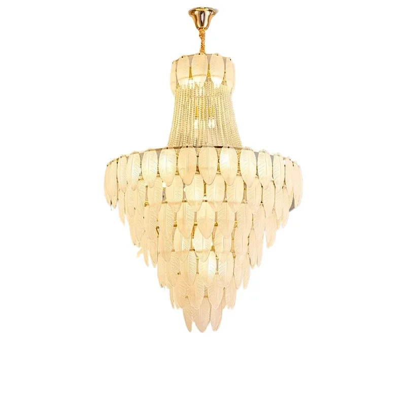 

French light luxury feather living room chandelier, duplex villa empty living room chandelier, crystal staircase lamp