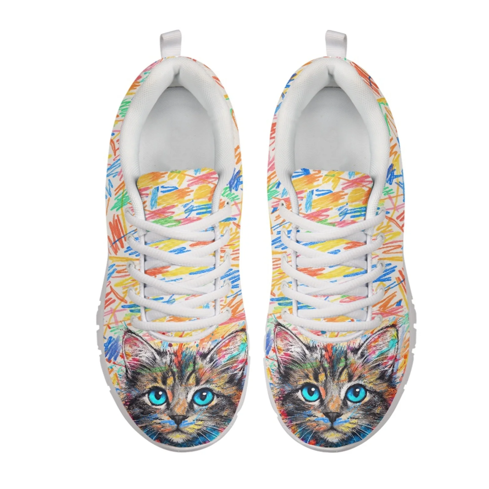 Coloranimal Lace Up Anti-Slip Walking Sneakers for Women Women Running Walking Shoes for Office Cartoon Cats
