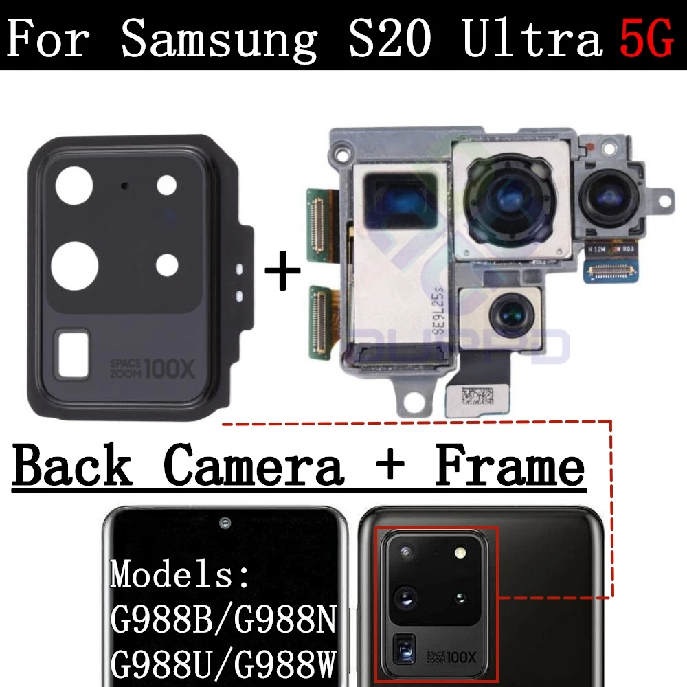 Front Rear Camera For Samsung Galaxy S20 Ultra 5G G988 Wide Main Back Facing Camera Glass Lens Cover With Frame Holder Part