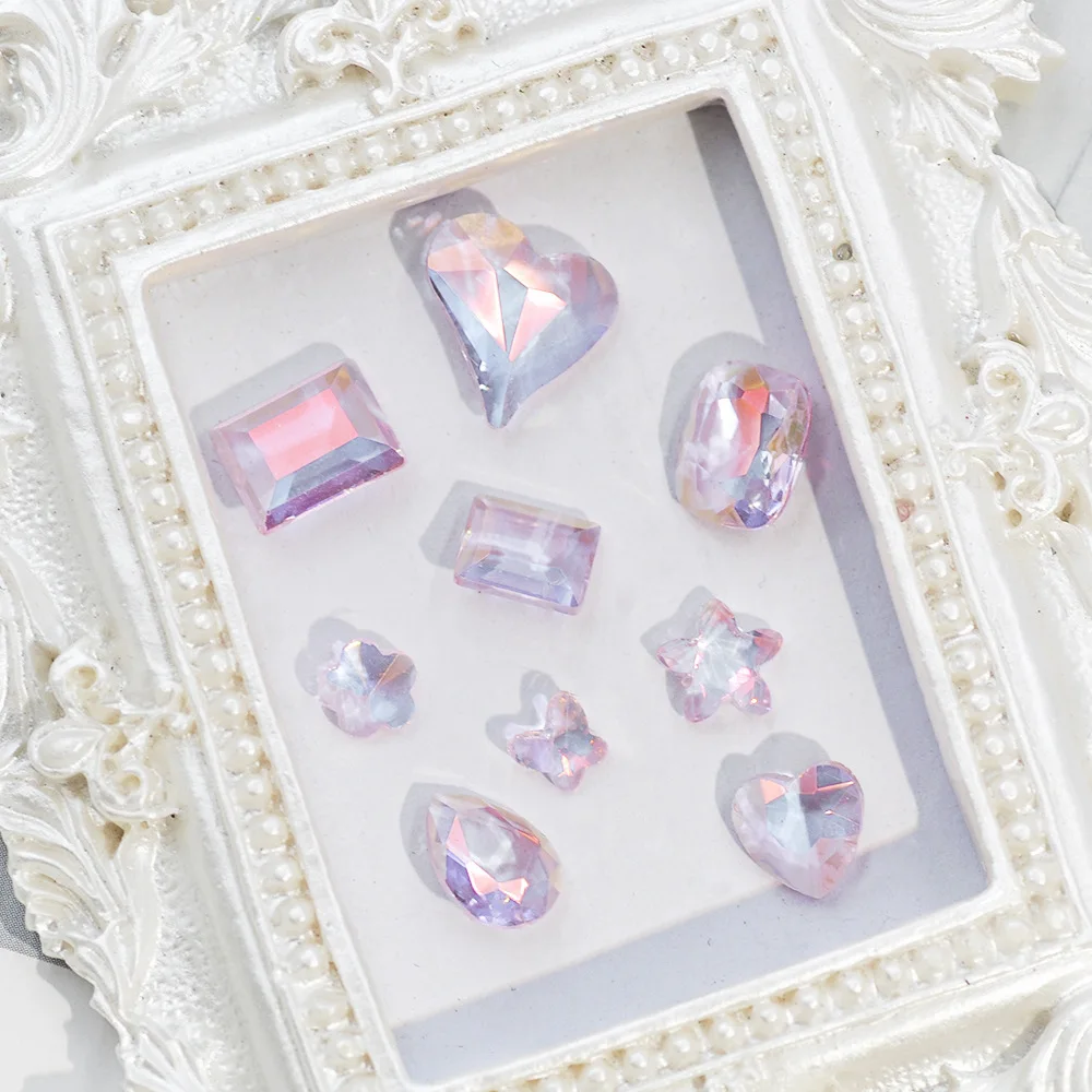 50 Piezas/Paquete de Adornos de Uñas con Forma de Estrella de Mar K9, Transparentes, Rosados, con Base Puntiaguda, Cristal de Ilusión de Diamante, Corazón de Durazno, Mariposa