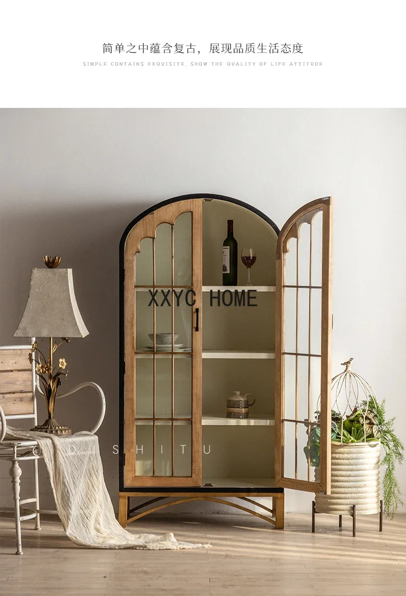 French Bookcase Solid Wood Floor Bookshelf Display Cabinet Made of Glass Dust-Proof Wall Storage Cabinet with Door furniture