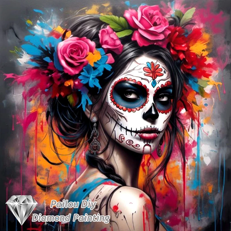 The Day of The Dead Mysterious Beauty Diamond Painting Art Lady Catrina Mexican Sugar Skull Girl Mosaic Cross Stitch Home Decor