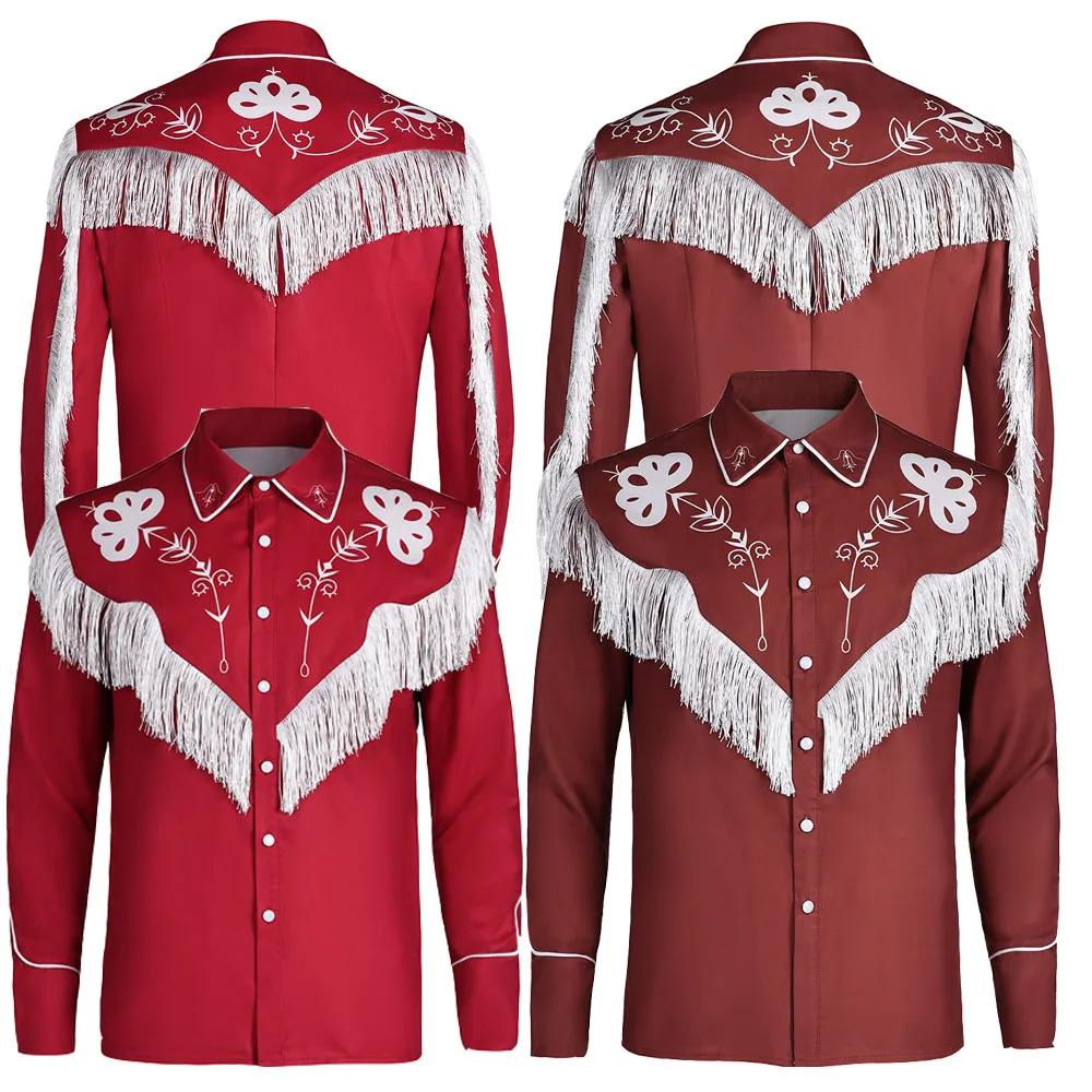 

Men Ken Jackets Coats Cosplay Western Shirt Red Fringed Jacket Retro Tassels Costume Barbei Outfits Halloween Carnival Suit