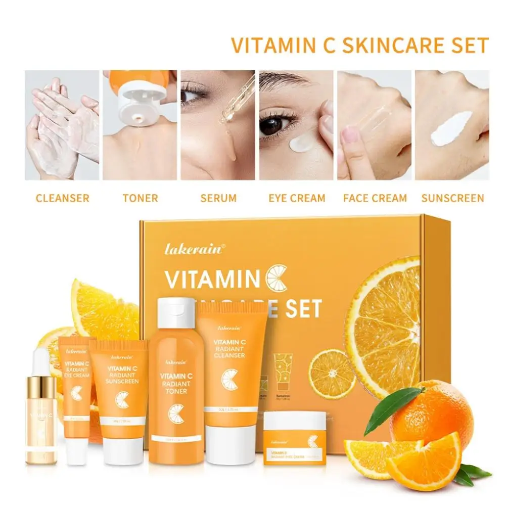 مجموعة العناية بالبشرة فيتامين C لتبييض البقع الداكنة وتصحيح البشرة، مجموعة العناية بالبشرة كريم العين، مجموعة فيتامين C لتخفيف البشرة