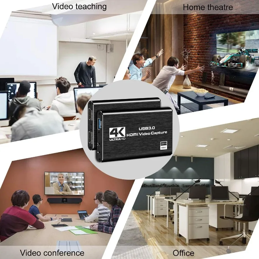 Placa de captura de vídeo 4k usb 3.0, compatível com hdmi, 1080p, hd, gravador de vídeo, pc, ps4, obs, gravação de jogos, microfone de áudio
