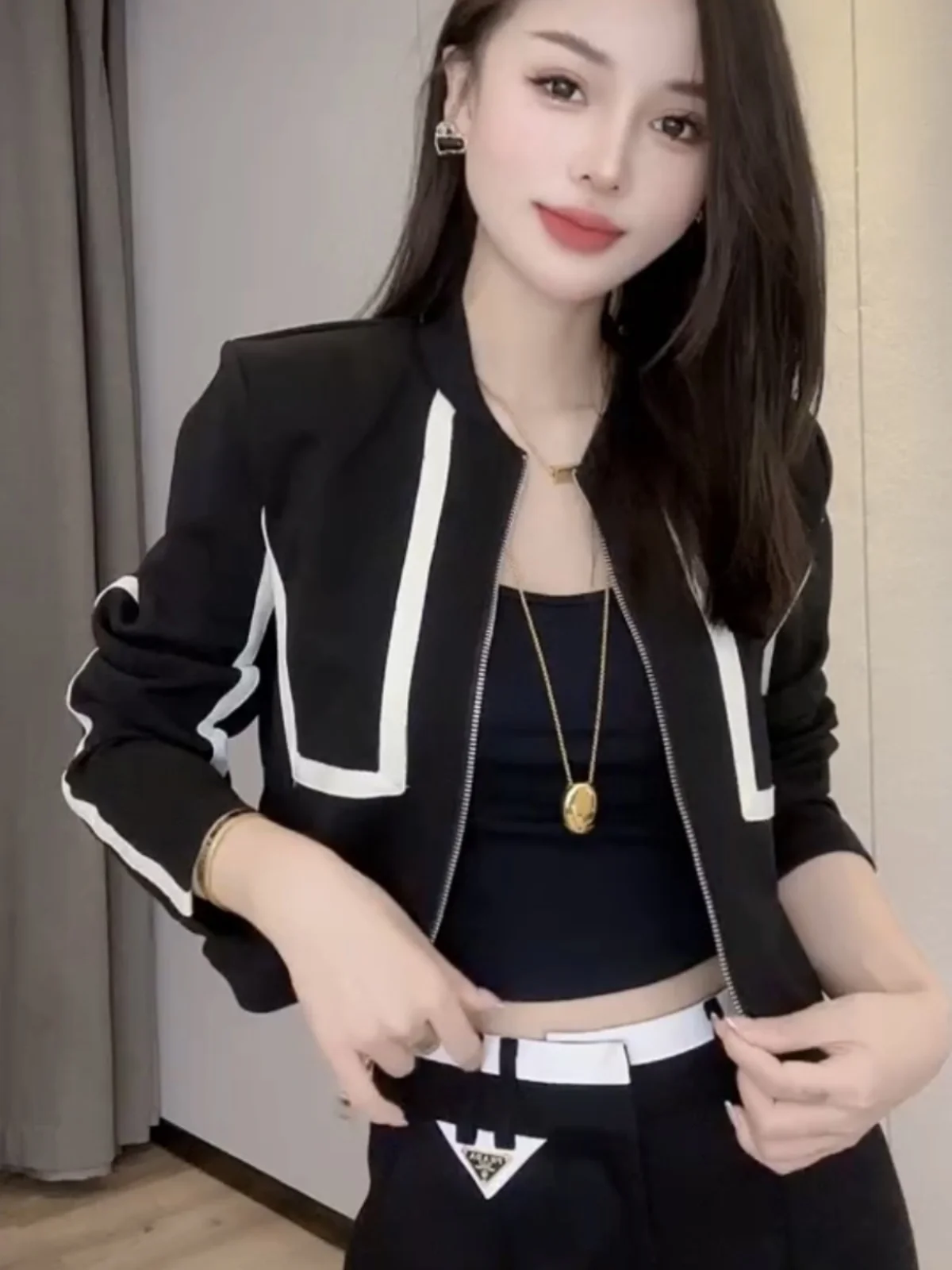 Bla ort Baseball Jaet Dames Lente Herfst Nieuw Design Kleur Blo Thin Jaet Commute Sle Slim Fit Lange Sve Rits