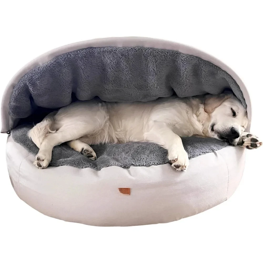 

Peek-a-Boo Comfy Cave Pet Bed Luxury Dog Bed & Cat Bed, European Construction, Upcycled Cushion Foams, Machine Washable