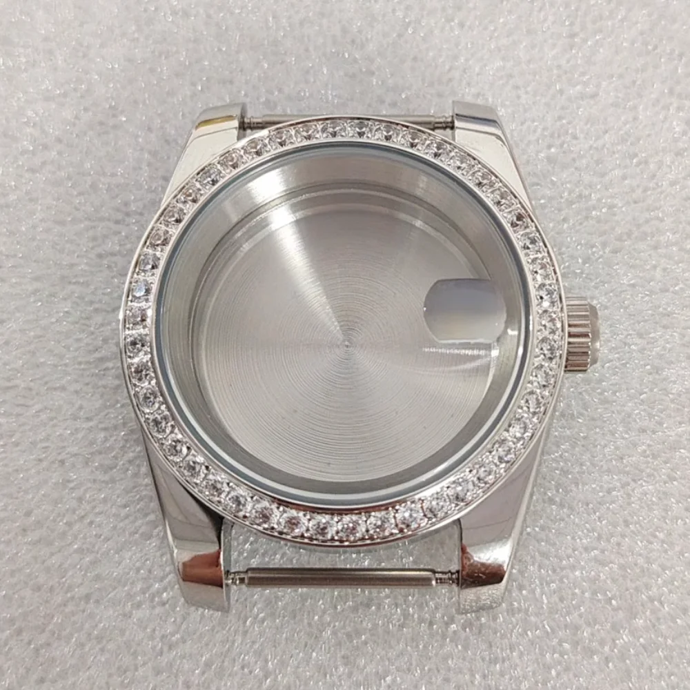 36mm/39mm Oyster Watch Case with Diamonds Sapphire Glass for NH35 NH36 Movement 3ATM Waterproof Stainless Steel Cases