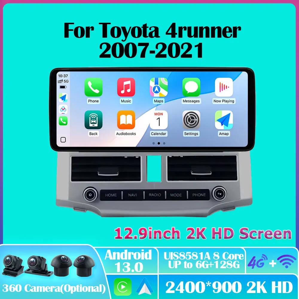 12.9inch Android 13 Car Radio For Toyota 4runner 2007-2021 Carplay Autoradio Multimedia Player Stereo GPS Navigation Auto 5G HU