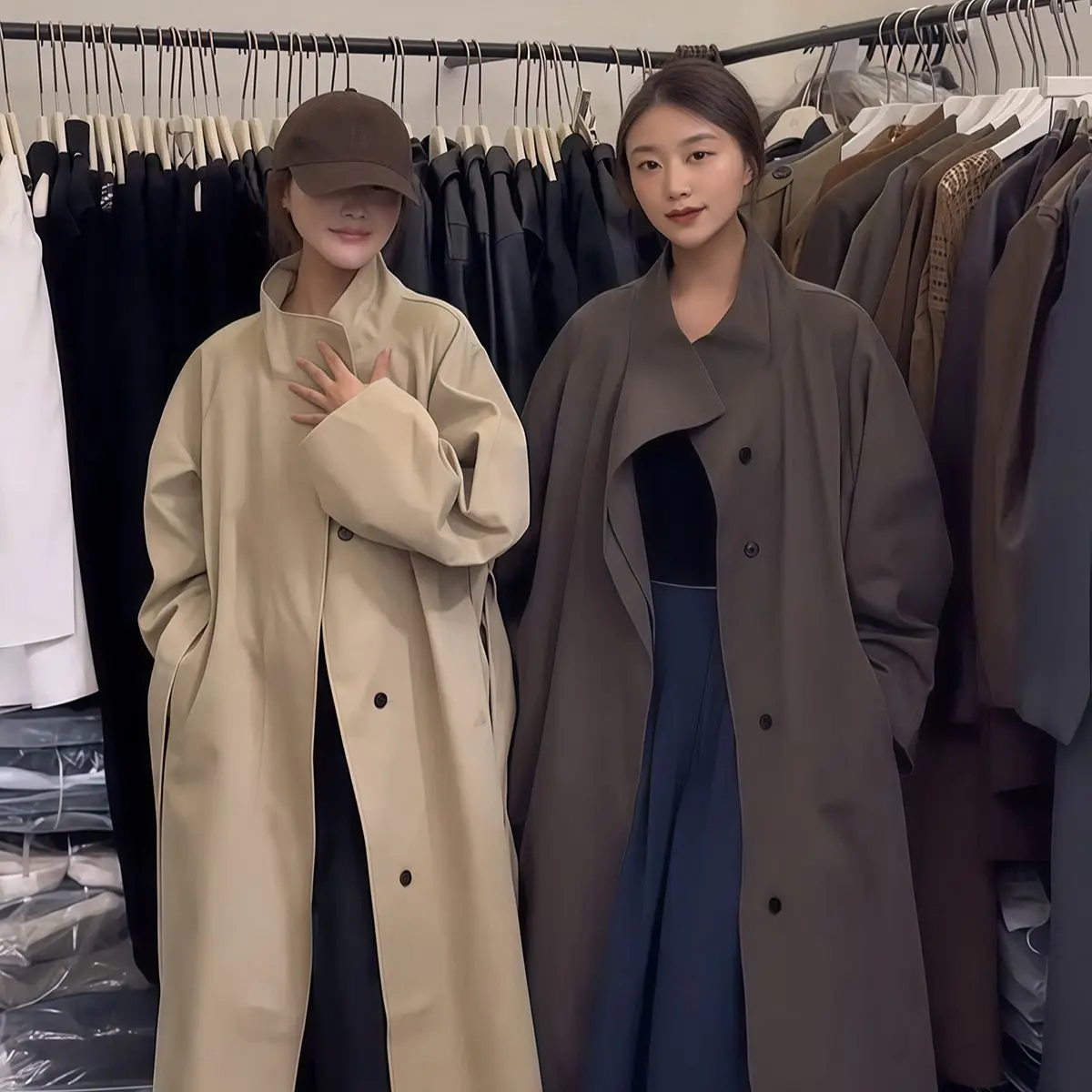 الربيع والخريف المرأة الجديدة سترة واقية معطف يندبروف الوقوف طوق فضفاض سترة واقية طويلة #5