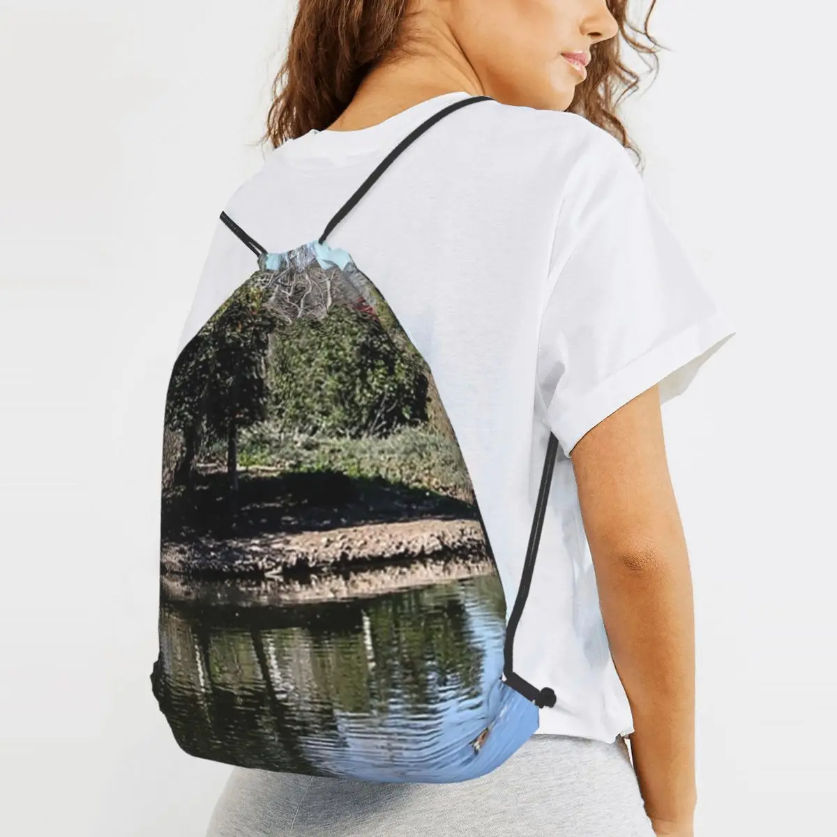 Island On The Lake Backpacks Casual Drawstring Bags Storage Bag Book Bags for Man Woman School