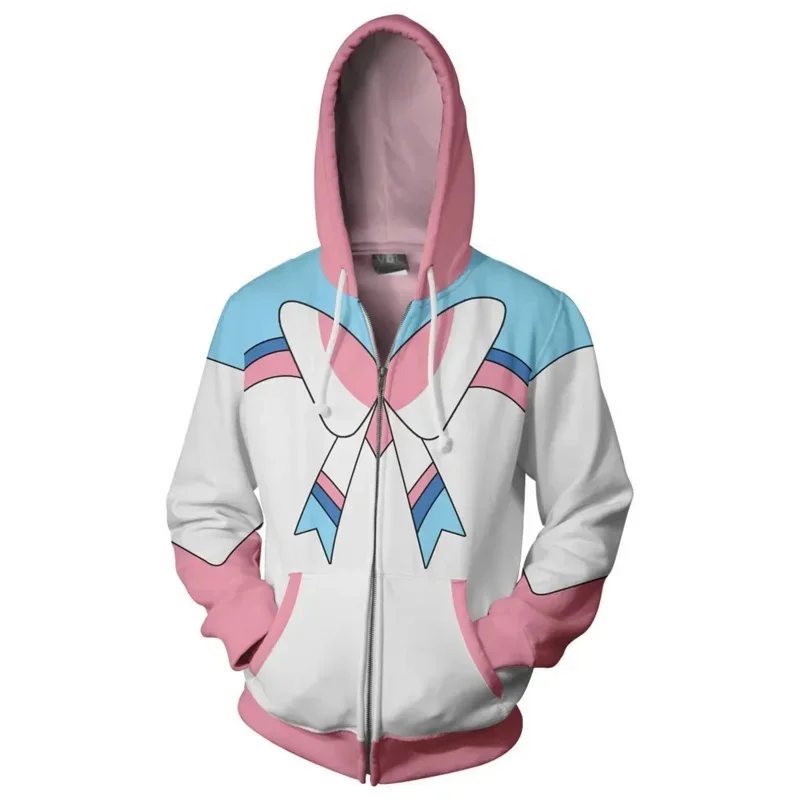 Anime Sylveon cosplay 3D printing hooded zipper jacket coat sweatshirts outwear men's streetwear hoodies