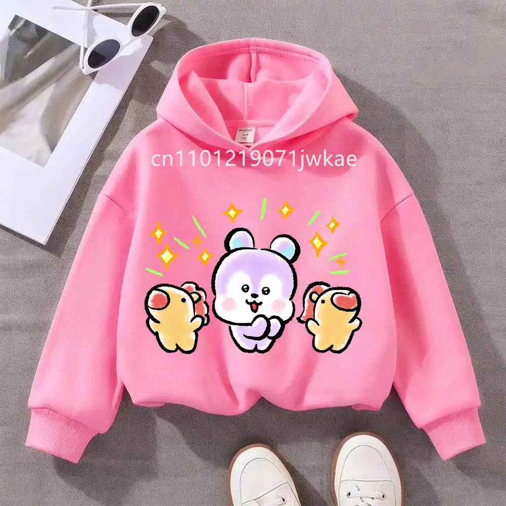 Adorable Blue Character Graphic 3-12 Year Hoody Boys and Girls Tee for Children Tops Cute BT21 Mang Inspired Kids Hoodie