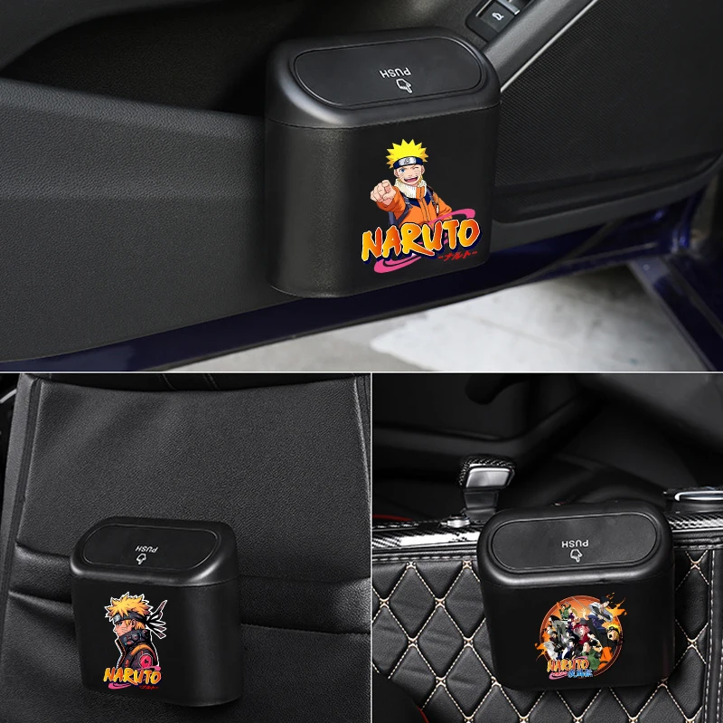 Naruto Car Trash Can Seat Back Bin with Cover Multifunction Bedroom Trash Can Anime Cartoon Garbage Can Home Desk Storage Box