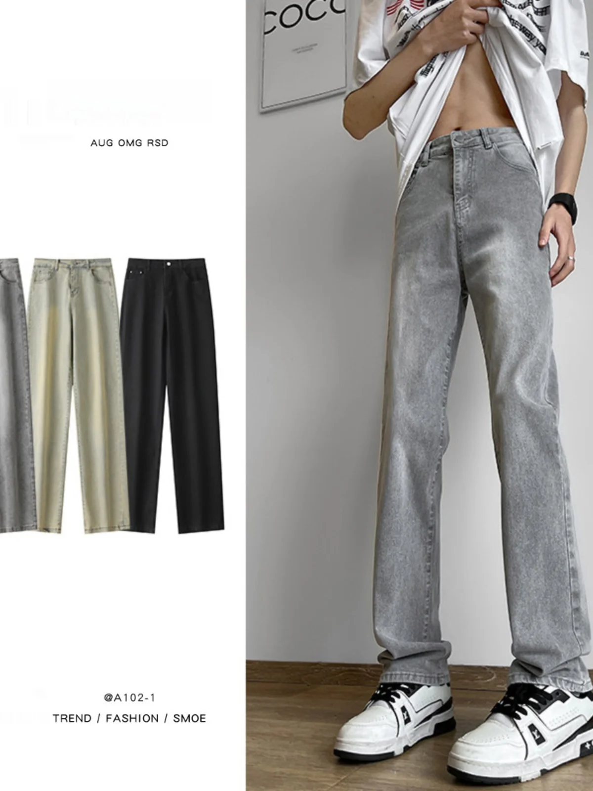 

Мужские джинсы в стиле ретро-американский кэжуал, зауженные, эластичные, с эффектом Cleanfit, в стиле High Street, модные, с легким расклешением, молодежная одежда