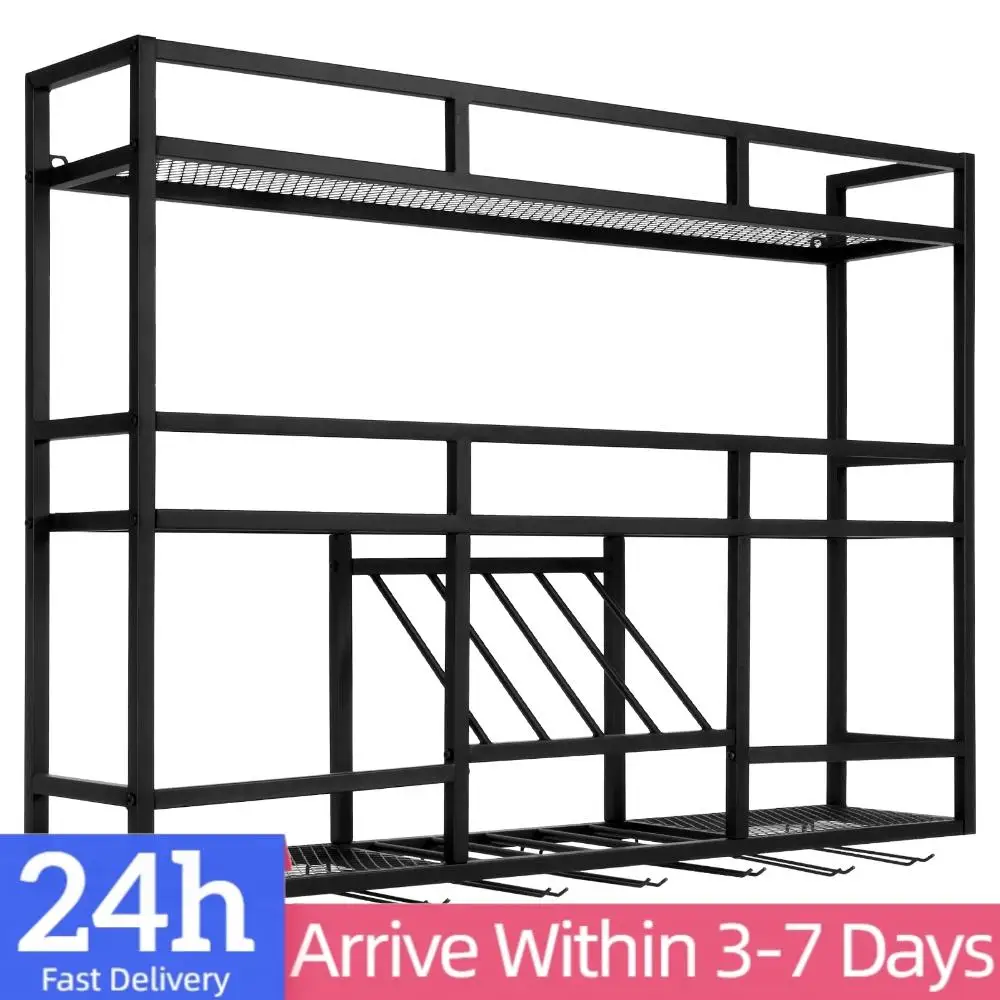

3 Tiers Liquor Bottle Display Storage Shelf with Glass Holder Hanging Liquor Shelf Wall Mounted for Home Bar Kitchen Dining Room