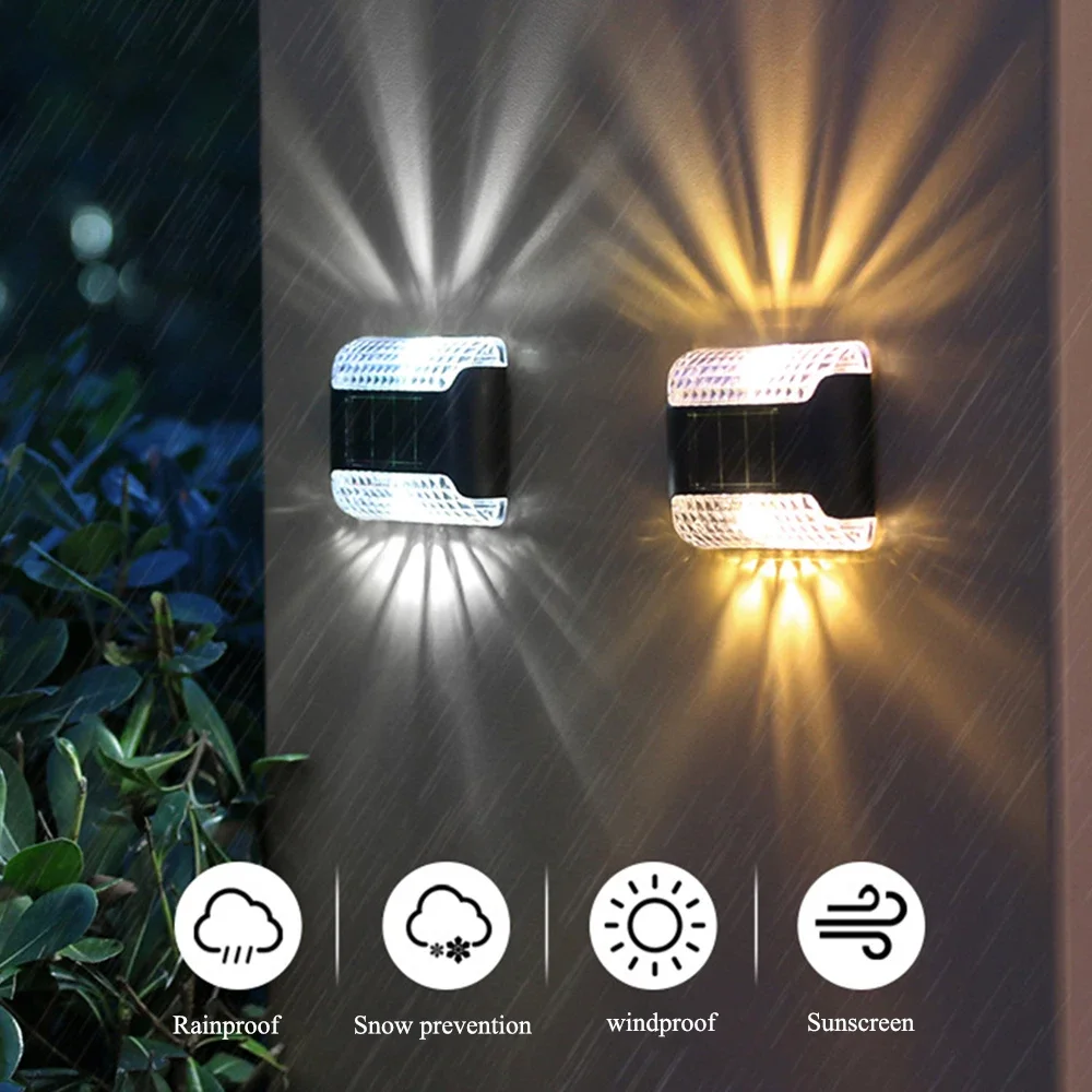 10Pcs Solar Wall Light Outdoor Waterproof Solar LED Wall Lamp Up And Down Luminous Lighting Outdoor Garden Decoration Sunlight