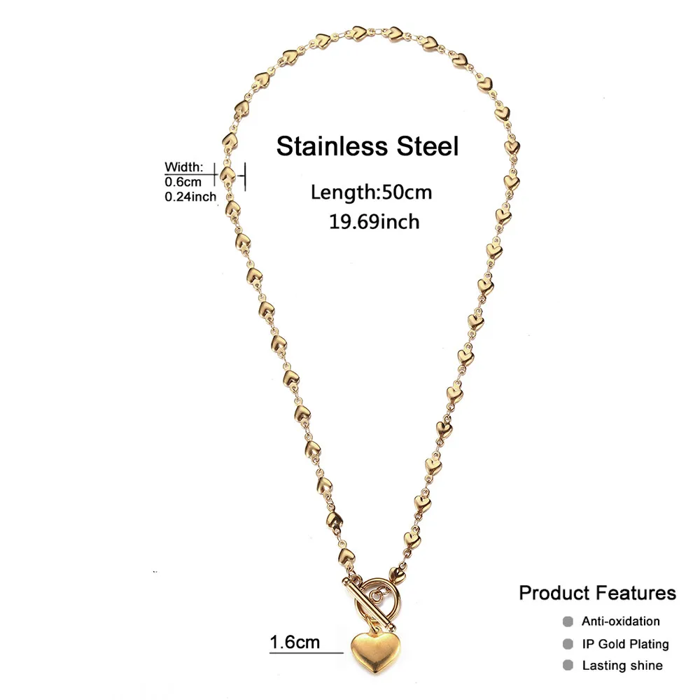 MisenBaBa Stainless Steel Heart Choker Necklaces For Woman New Fashion Heart Necklace Jewelry Gift