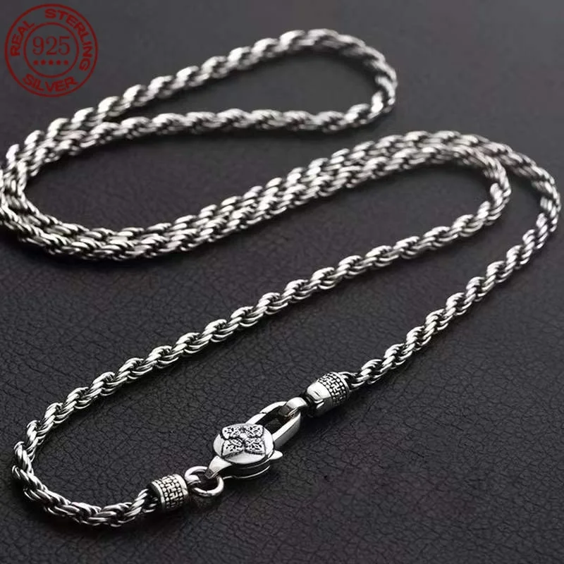 Exquisite S925 sterling silver twine woven bracelet necklace 3.5MM wide men's and women's personalized vintage jewelry