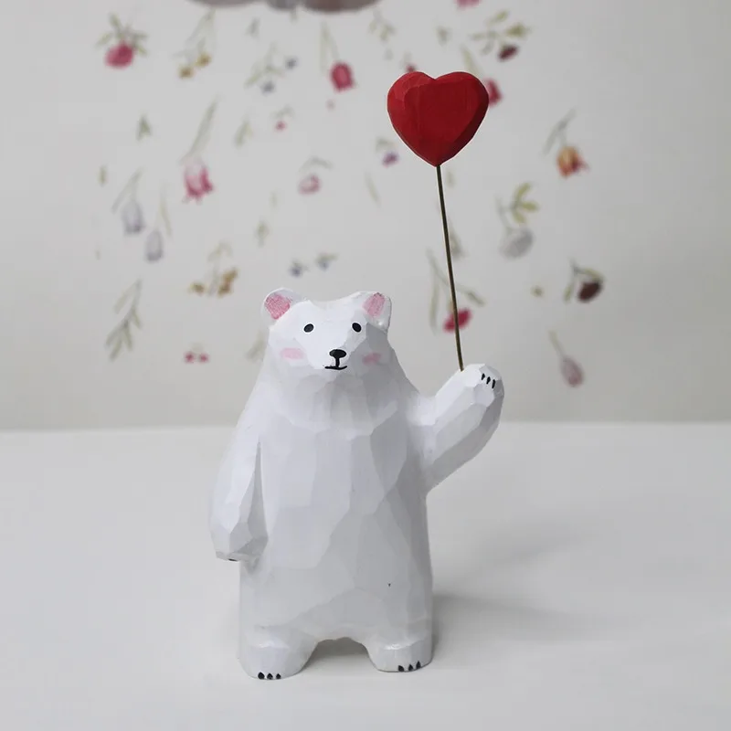 1pc Healing Hand‑Carved White Bear Wooden Ornament Cute Desktop Decor Creative Craft Figurine for Holiday Festival Gift Present