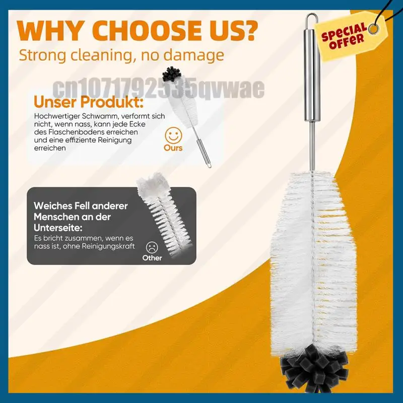 

-A89Z Щетка из нержавеющей стали Щетка 40 см для стеклянных и пластиковых бутылок Duo обладает жесткой щетиной и мягкой губкой.