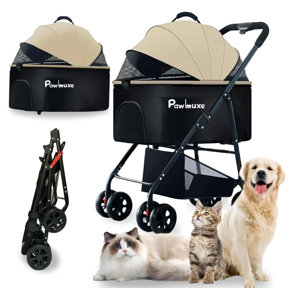 

4 Wheels Pet Stroller 4 in 1 Pet Stroller with Detachable Carrier for Small & Medium Dogs Cats up to 55 lbs Easy-Folding Travel