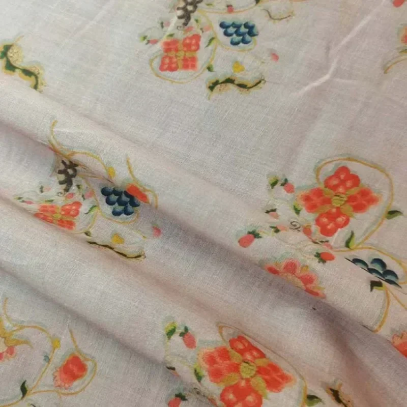 

GD High Quality 2024 Natural 100% pure ramie cloth fabric printed dress Long skirt robe Summer thin DIY hand sewing DIY 50cm