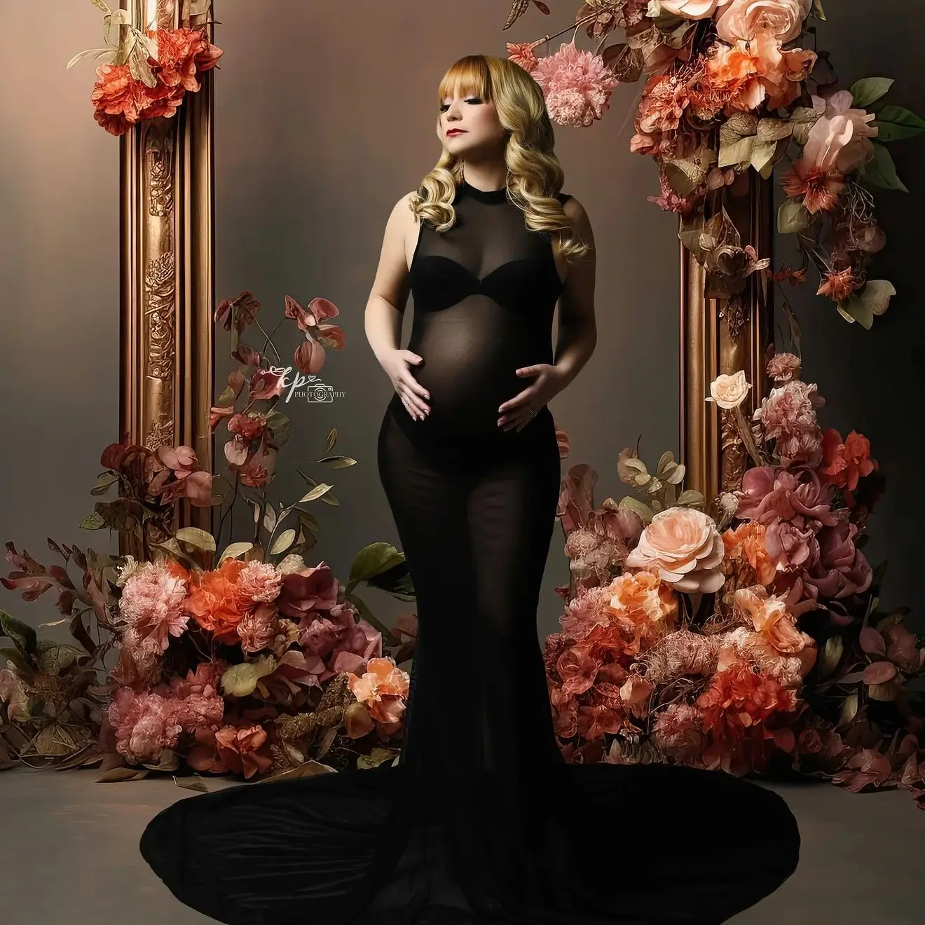 

Sexy Mermaid Maternity Dresses Sheer Black Prom Dresses O Neck Sleeveless Vestidos For Photoshoot Pros Babyshower Gowns