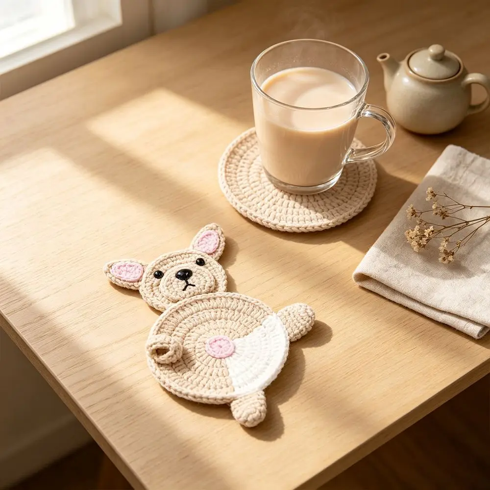New Handmade Corgi Crochet Cup Coaster Crochet Insulated Crochet Cup Mat Dog Shape Crochet Coaster Home Decor