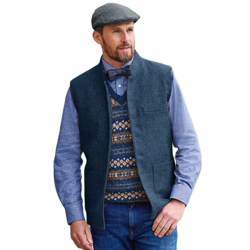 Terno masculino colete marrom gola casamento espinha de peixe tweed lã masculino cavalheiro negócios para trajes do noivo 2022