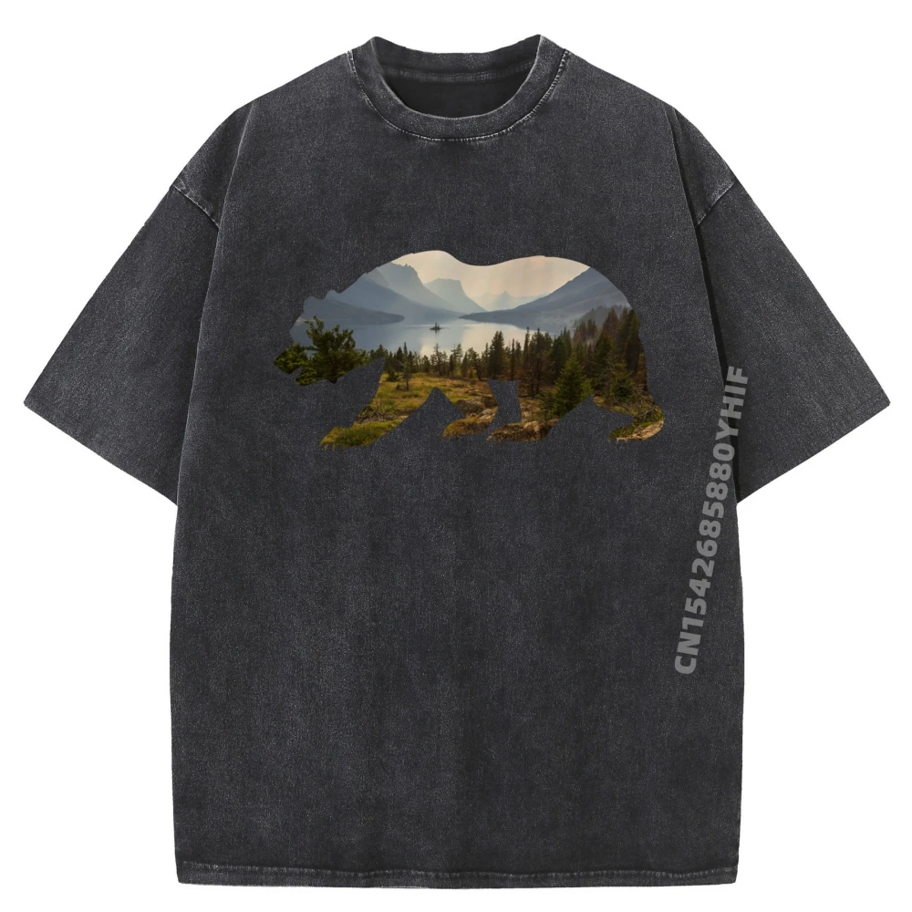 

Mens Funny Graphic Tees Mens T-shirts National Park Bear Printed Shirts Mens High Quality Cotton Washed Clothes