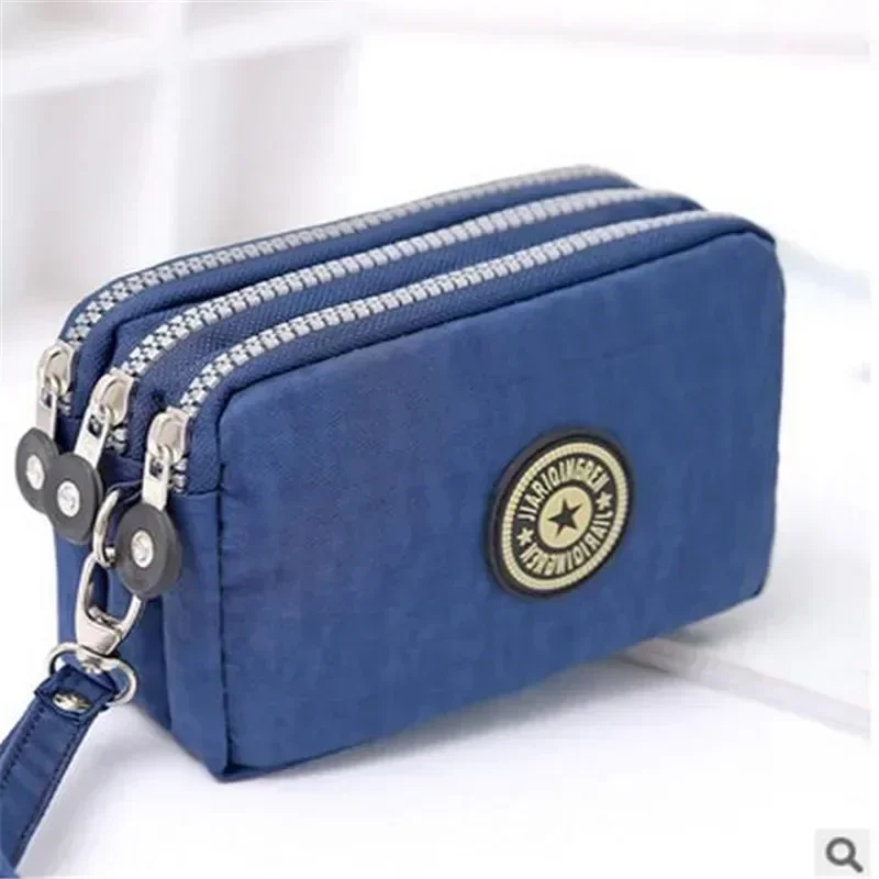 Women Three-layer Long Zipper Coin Money Pocket Purse Women's Handbag Wrist Mobile Phone Card Key Coin Bag Wallet Washable Cloth