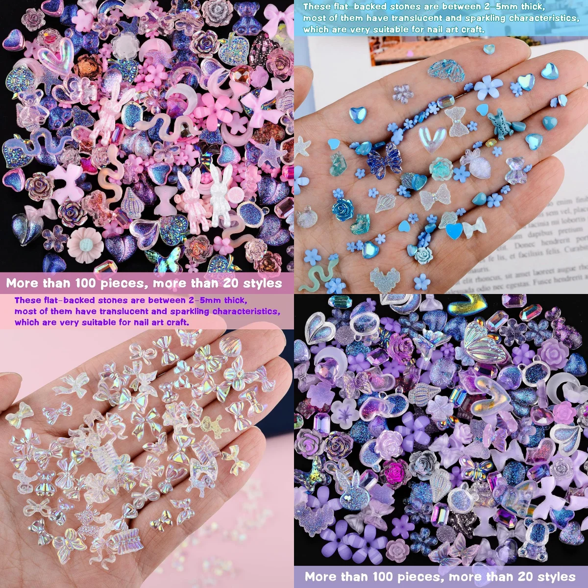 50pcs Kawaii Resin Accessories Nail Art Charms Cartoon Shapes Nail Decorations Mixed Size Bulk Manicure Rhinestones Jewelry DIY