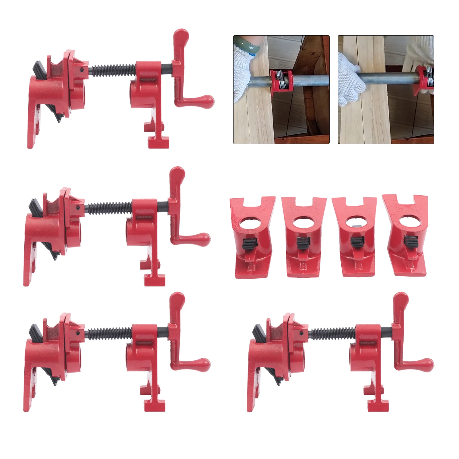 

3/4" 4PCS Heavy Duty Wood Gluing Pipe Clamp Kit Iron Quick Release PRO Cast Bar Clamps with Wide Base Woodworking Tool