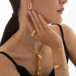 Banquet Party Charm Women Necklace Earrings Ring Bracelet Set Elegant Twisted Chain With Stainless Steel Jewelry