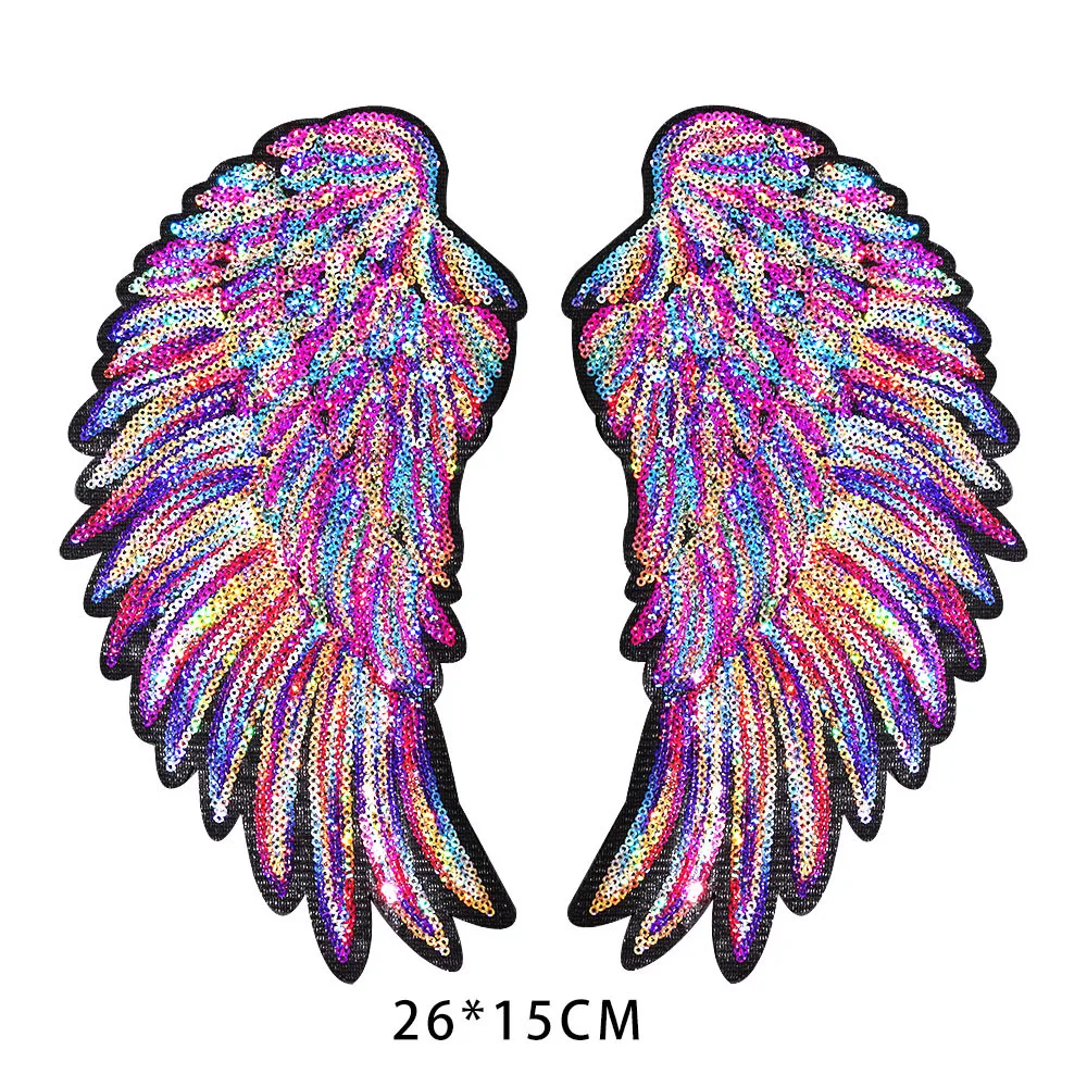 New Colorful Rainbow Feather Wing Sequin Embroidered Patches Sew Iron on Badges for Clothes Diy Appliques Craft Decor Stickers