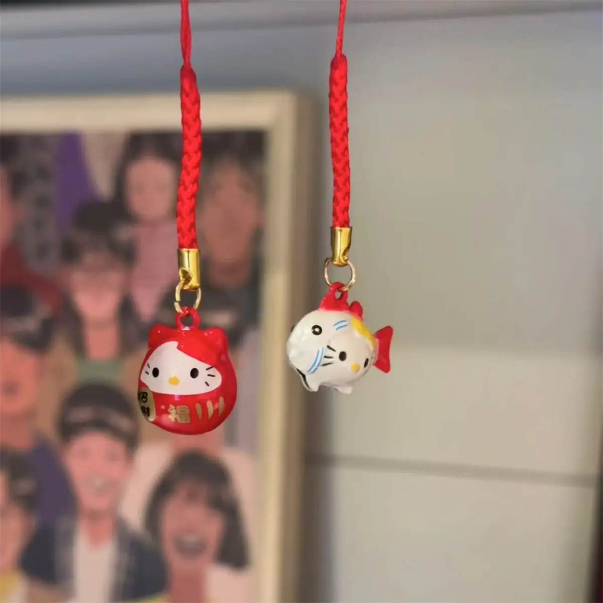 

Cute Kitty Cat Bell Pendant for Wealth and Good Luck, Cat Little Fish Keychain, Cartoon Girl Heart Pendant