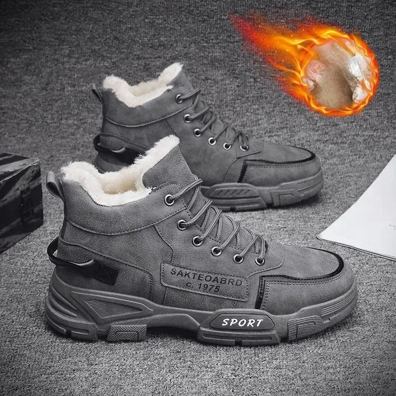 

New Men Winter Boots Fashion Plush Shoes Snow Boots Male Casual Outdoor Sneakers Lace Up Warm Shoes Non Slip Ankle Boots Male