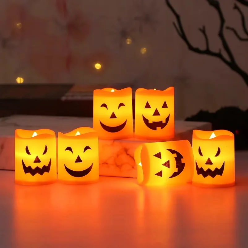 6Pcs LED Candle Light Battery Powered Pumpkin Skull Ghost Spooky Light Halloween Party Decora Ambiance Electronic Candle Lights - view 2