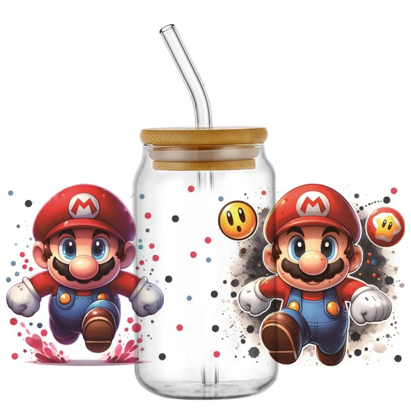 Miniso Plumber Game Decal Waterproof UV DTF Cup Wrap for 16oz Libbey Glasses Can DIY Washable Cartoon Transfer Sticker