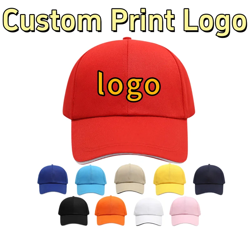 Casquettes de baseball six pièces en polyester et coton, nouveau modèle, avec logo imprimé personnalisé, pour hommes et femmes, style sandwich, visière en bec de canard.