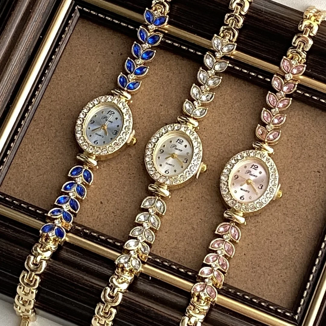 الفاخرة ورقة الماس الساعات النسائية حجر الراين سوار كوارتز ساعات المعصم السيدات ساعة هدية ساعة Relogio Feminino montre