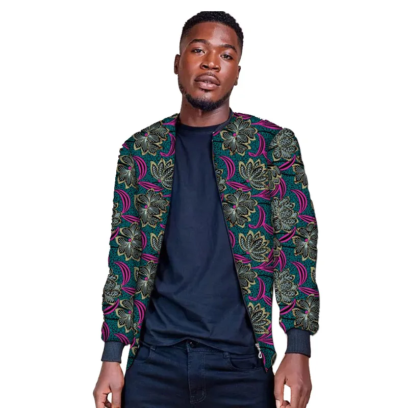 Cappotto bomber da uomo con stampa africana Moda nigeriana Giacca da baseball maschile in cera colorata Design con colletto poco profondo