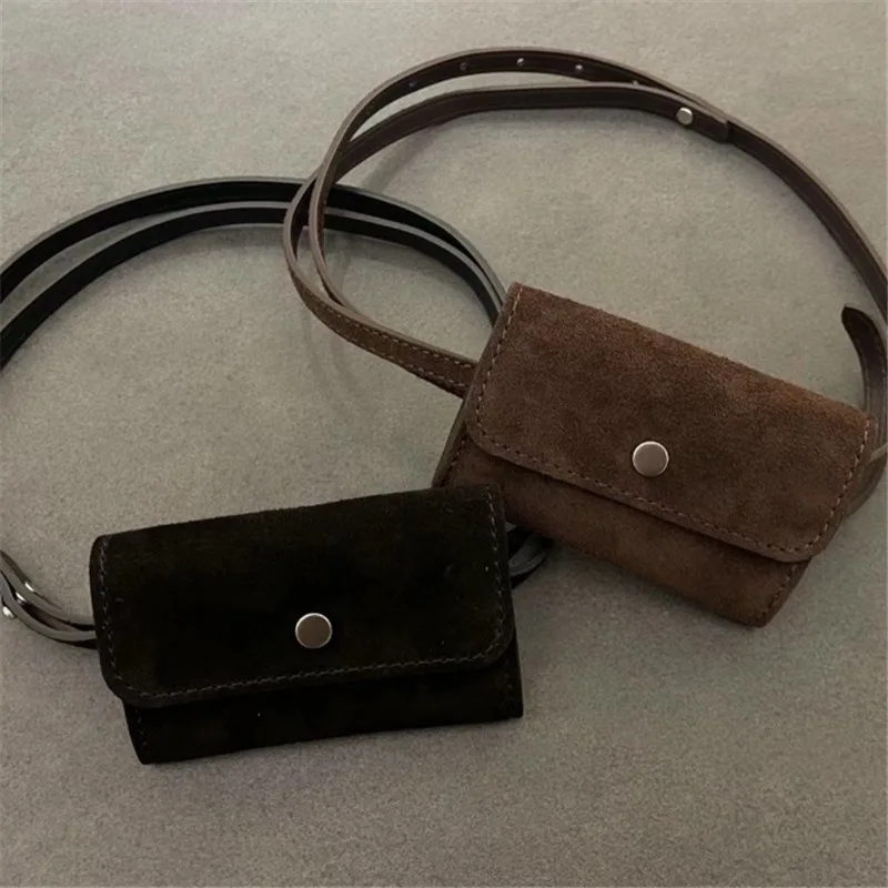 

Korean New Style Wallet Shoulder Bag Snap Button Small Item Organizer Fashion Simple Solid Matte Leather Waist Bag