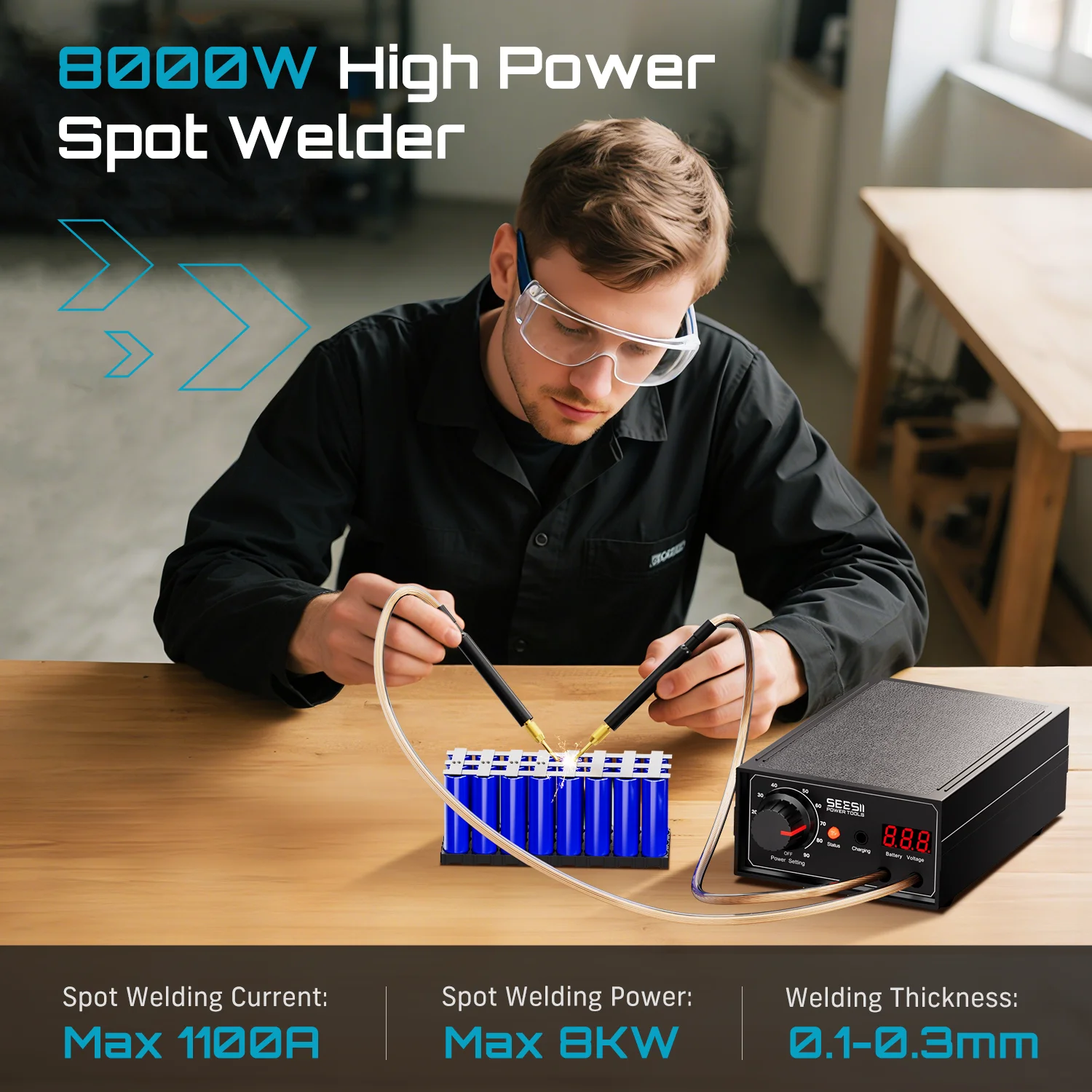 SEESII 8000W Akku-Punktschweißgerät 90 Gänge DIY Automatisches Paket-Schweißgerät Tragbarer Punktschweißstift für 0,1-0,25 mm Nickelstreifen – Detail 5
