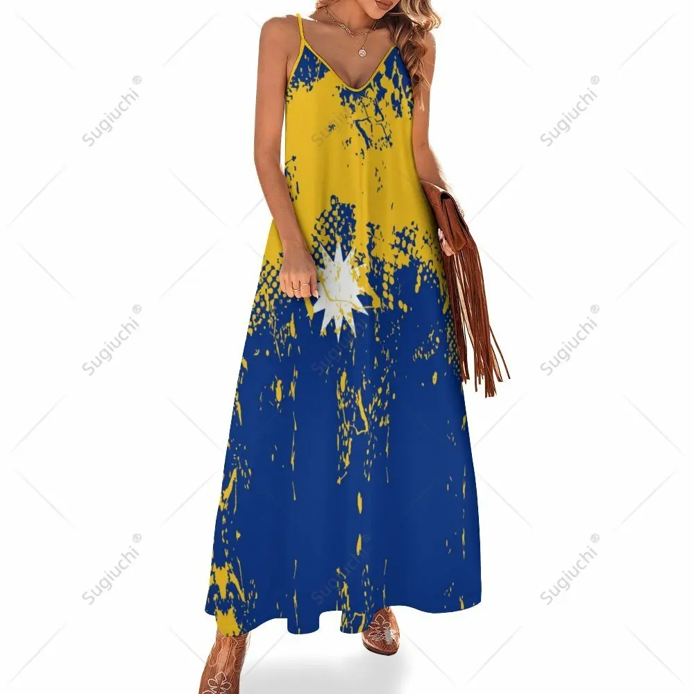 

Long Dresses Dress Nauru Flag Print New Casual Sleeveless Women's V-Neck Printed Dress Swing Retro Dresses